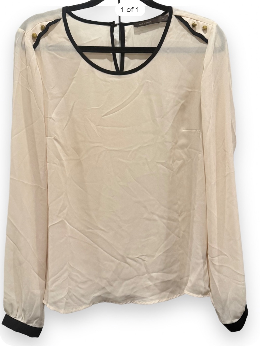 The Limited Cream Blouse with Black Trim and Gold Buttons